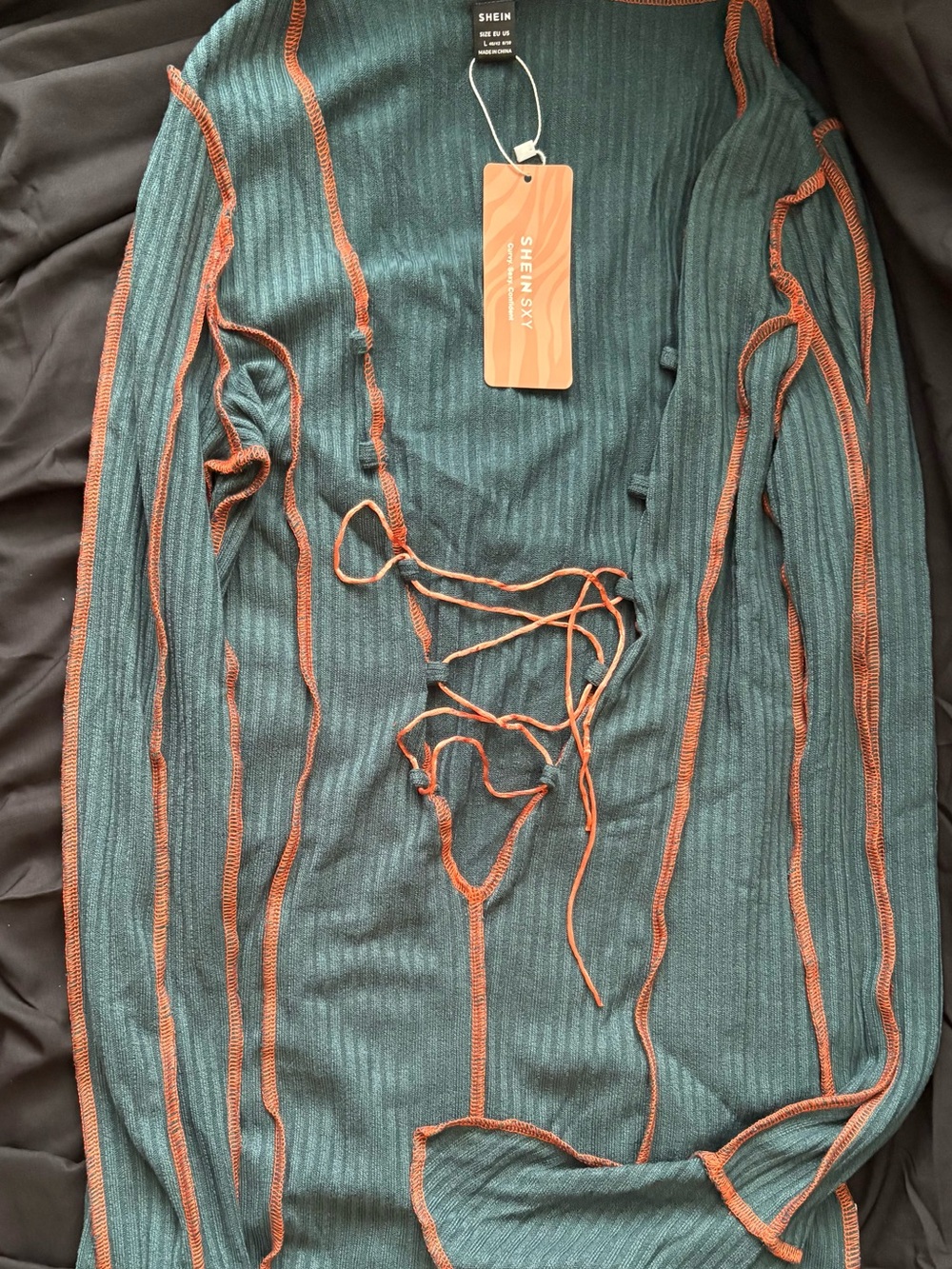 NWT SHEIN SEXY Ribbed Mini Dress with Orange Contrast Stitching